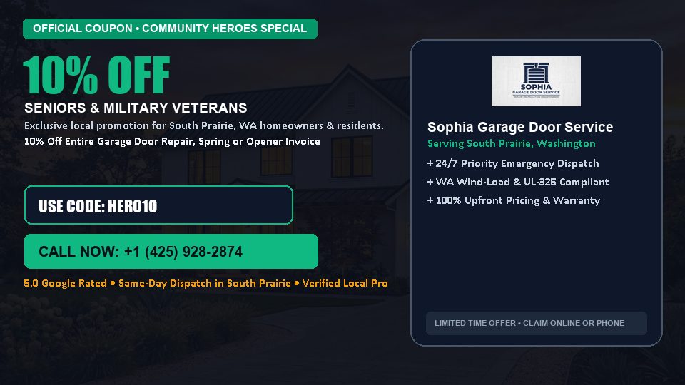 Sophia Garage Door Service 10% OFF Seniors & Military Veterans in South Prairie, WA